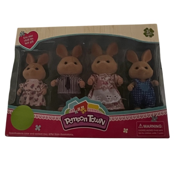 Pompon Town Brown Rabbit Family x 4 Pieces Figurines - Picture 4 of 14